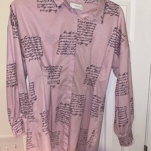 Zara Pink Long Sleeve Dress with Artistic Text Design